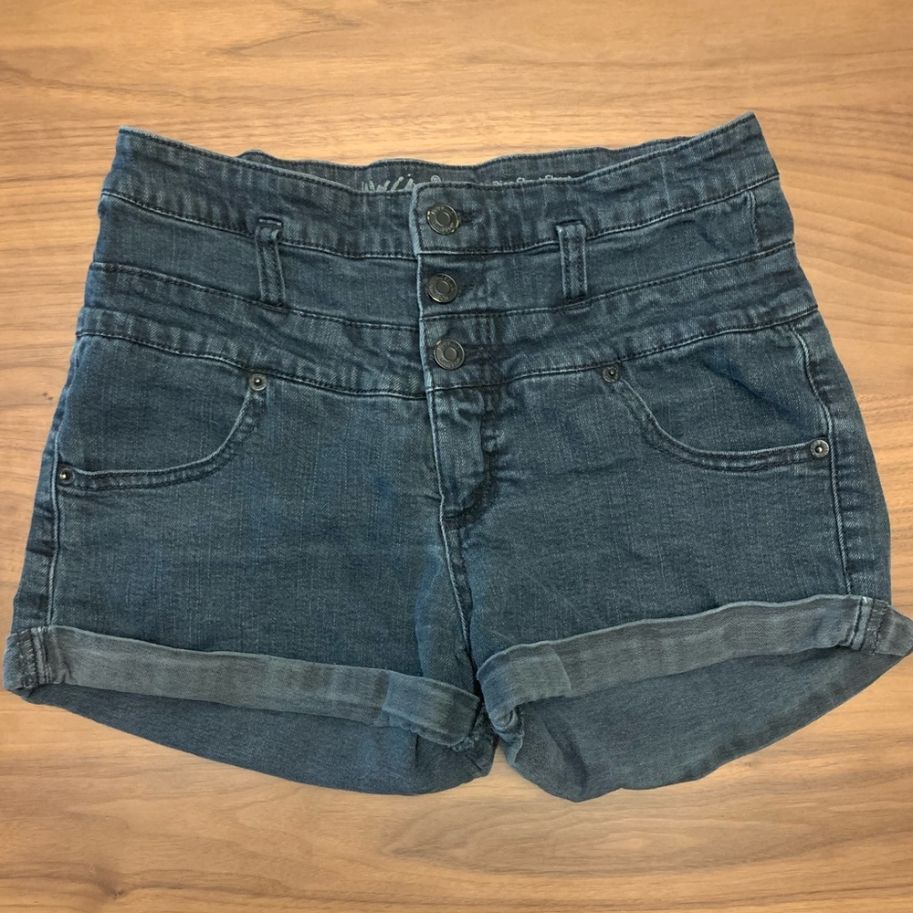 High waisted black denim shorts